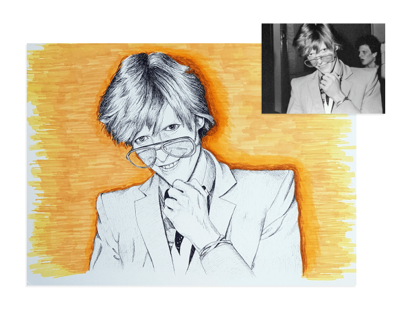 Ink portrait of David Bowie