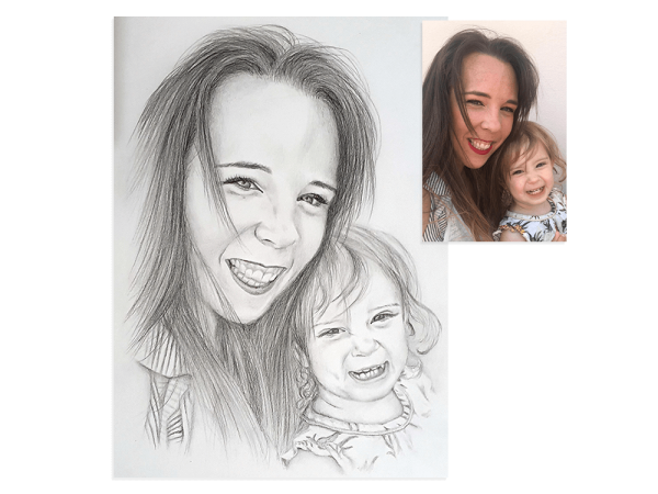 Mother and daughter pencil portrait